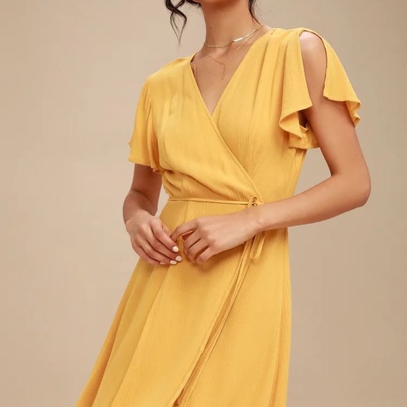 Lulus | Dresses | Harbor Point Mustard Yellow Wrap Dress | Poshmark